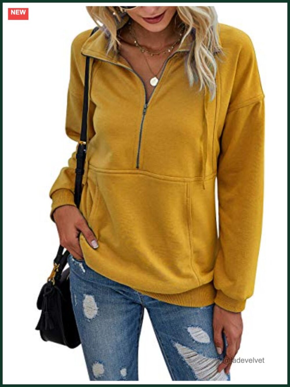 Women's Half Zip Pullover Sweatshirt Loose Fit Long Sleeve Pocket
